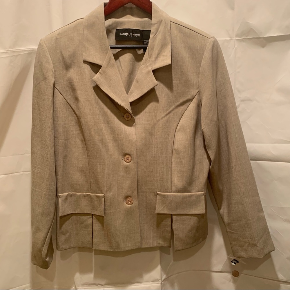 NWT Sag Harbor Beige Blazer with Button Detail and Shoulder Pads